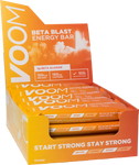 Display box of 20 VOOM Pocket Rocket Beta Blast energy bars in orange flavour.