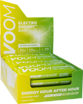 Lime green coloured display box of 20 VOOM Pocket Rocket Electro Energy bars in lemon and lime flavour