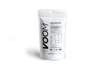 VOOM Rapid Recovery Shake pouch, white with black text and golden brown detail, nutritional tables are shown